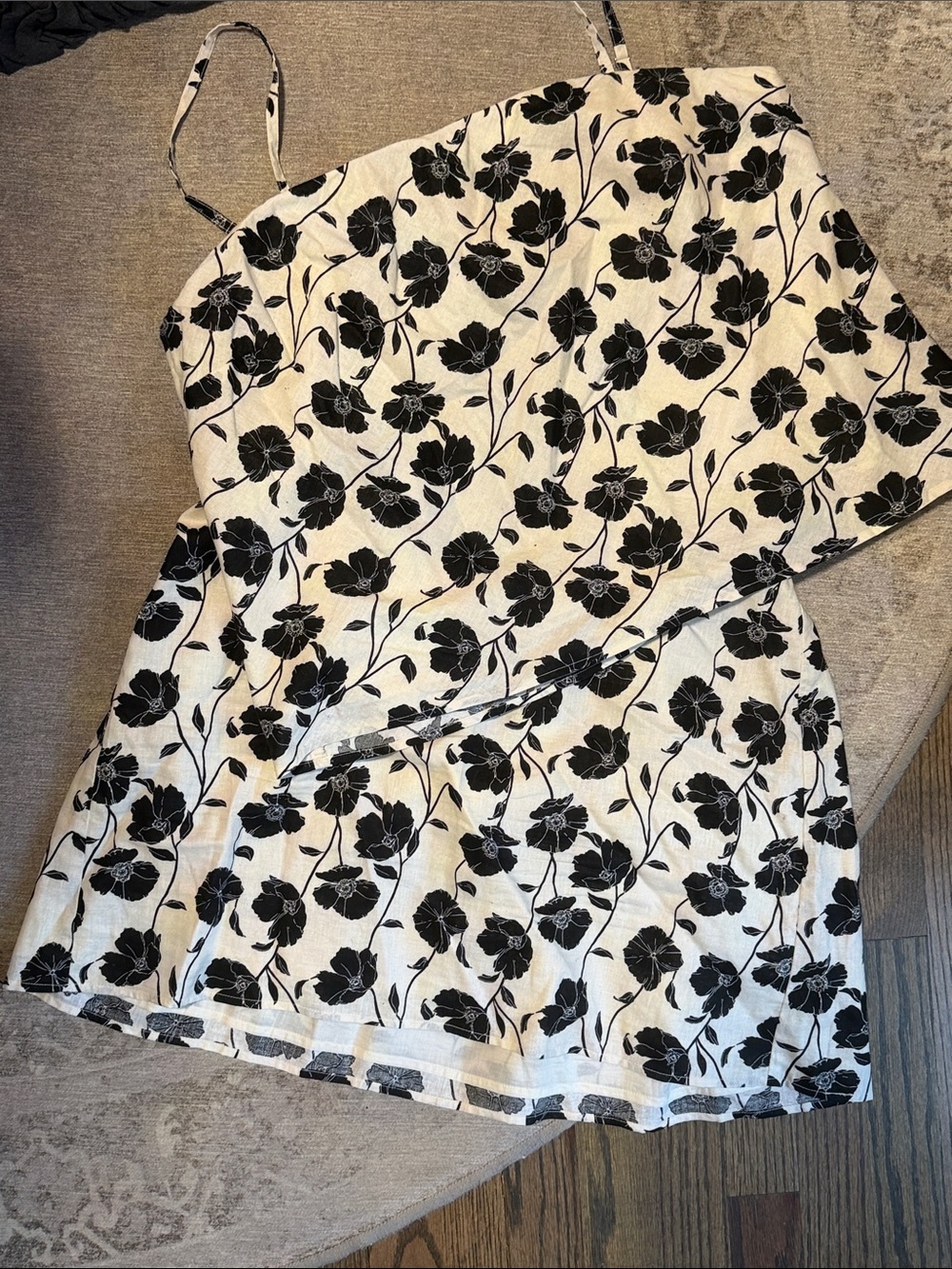 Black Floral Spaghetti Strap cami and skirt - Black on White